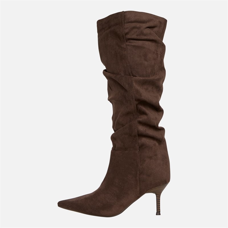 SEQWL Womens Knee High Slouch Heel Boots Chcocolate Micro