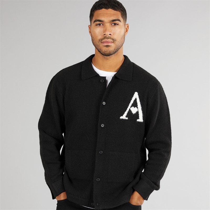 Avant Garde Mens Hearts Brushed Knit Shacket Black