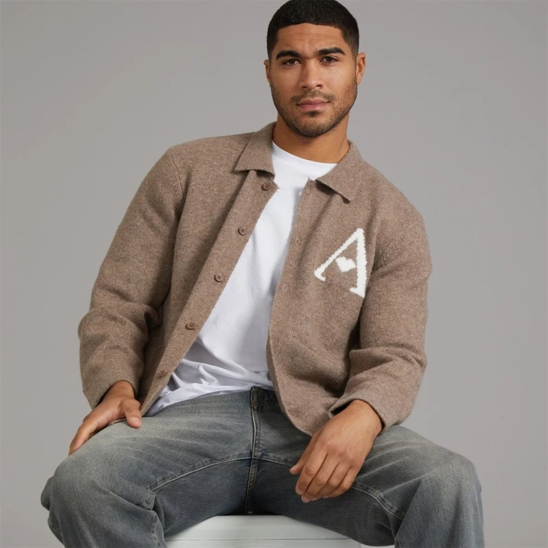 Avant Garde Mens Hearts Brushed Knit Shacket Mink