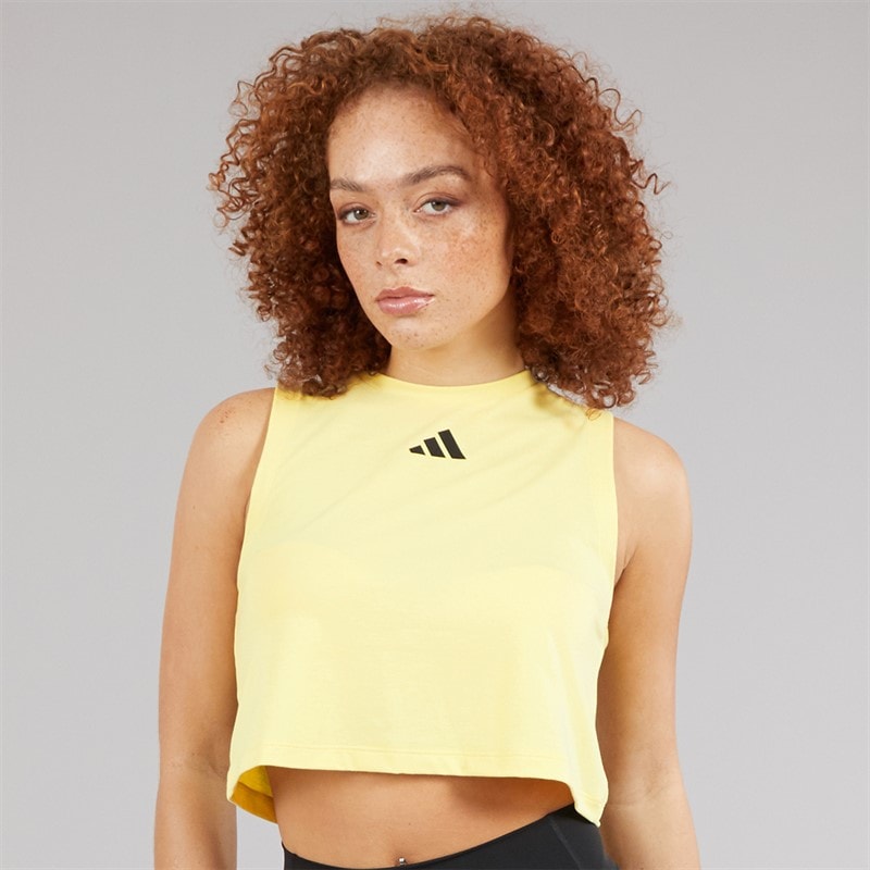 adidas Womens Power 3-Stripes Boxy Tank Top Powder Yellow