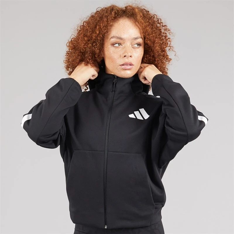 adidas Womens Z.N.E. Full Zip Hoodie Black/White