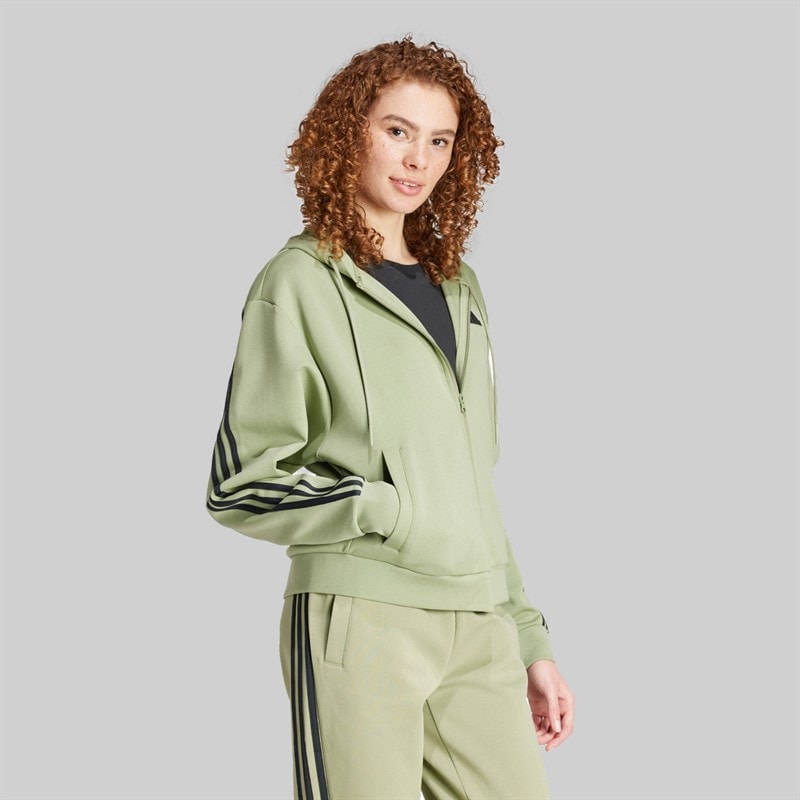 adidas Womens Future Icons 3-Strips Full Zip Hoodie Tent Green
