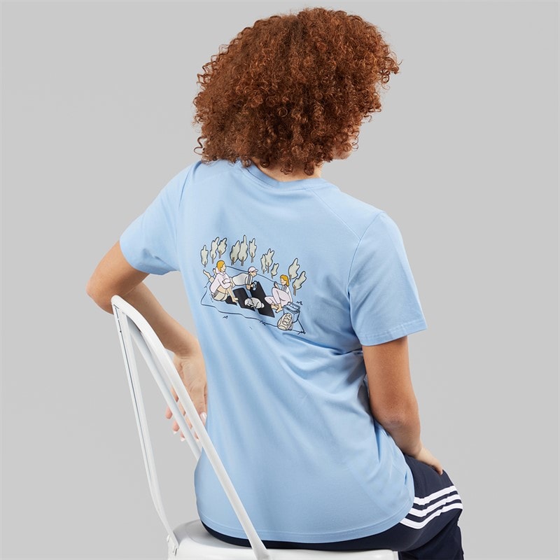 adidas Womens Codes Doodle Camp Back Graphic T-Shirt Glow Blue