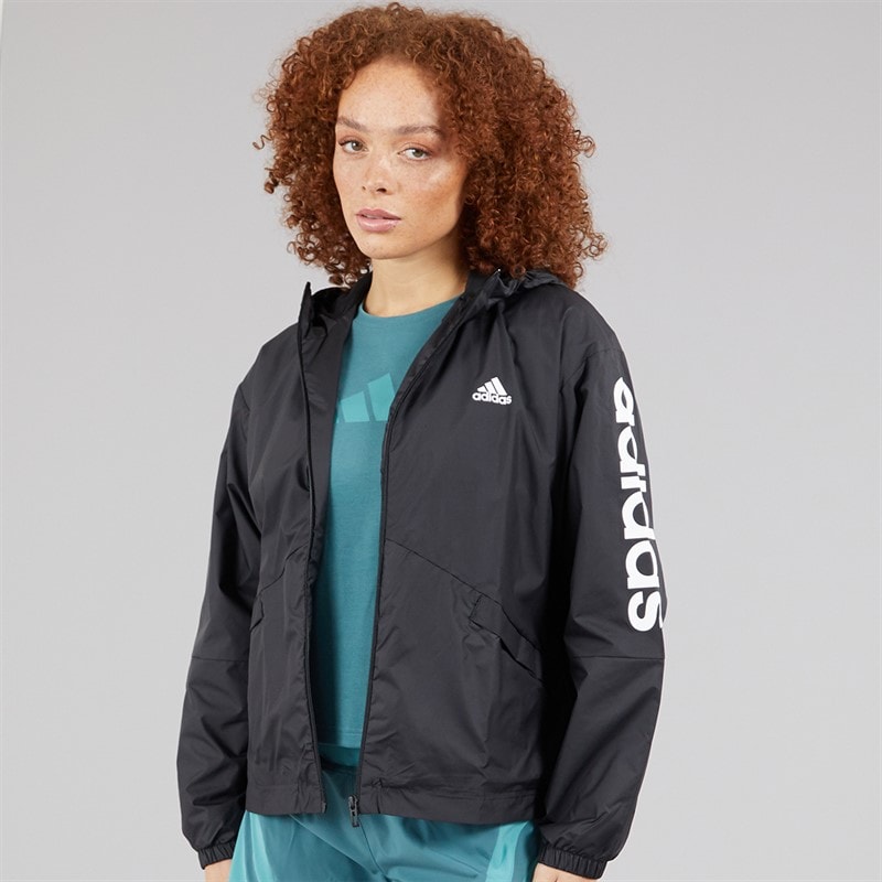 adidas Womens Essentials Logo Oversized Windbreaker Jacket Black/White