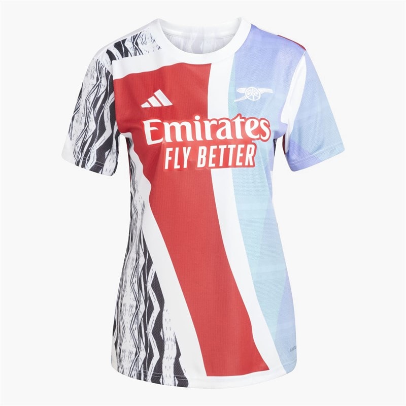 adidas Womens AFC Arsenal FC 24/25 Pre Match Jersey Better Scarlet/White/Black/Clear Aqua