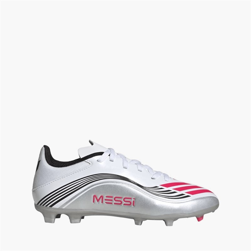 adidas Junior F50 League Messi FG/MG Firm/multi Ground Football Boots Cloud White/Lucid Red/Silver Metallic