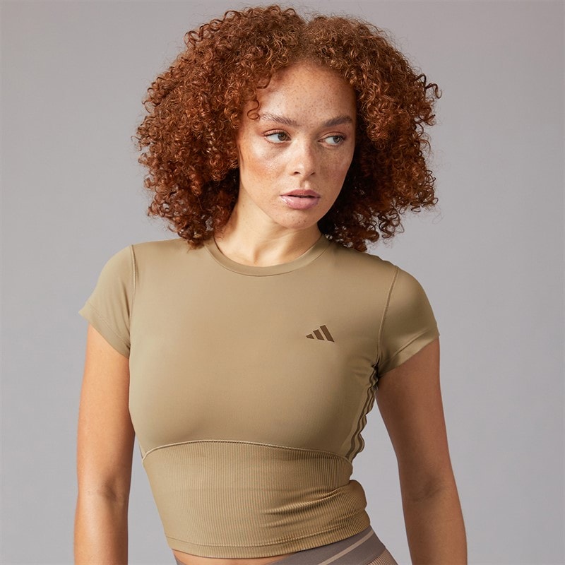 adidas Womens Hyperglam Rib Baby T-Shirt Chalky Brown/Earth Strata