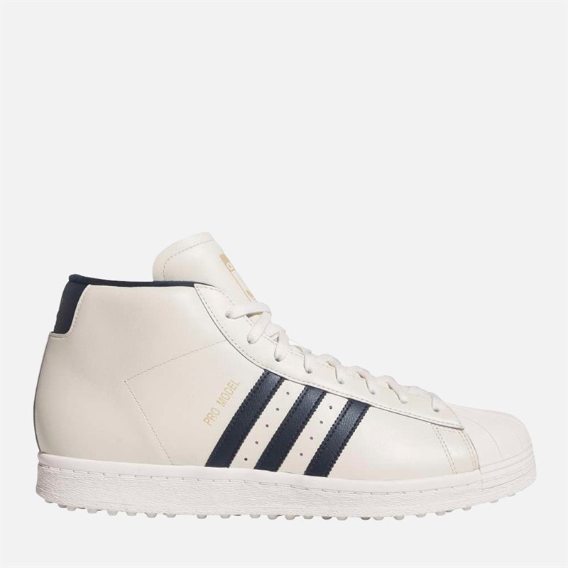 adidas Mens Pro Model Mid Spikeless Golf Shoes Chalk White/Night Indigo/Gold Metallic