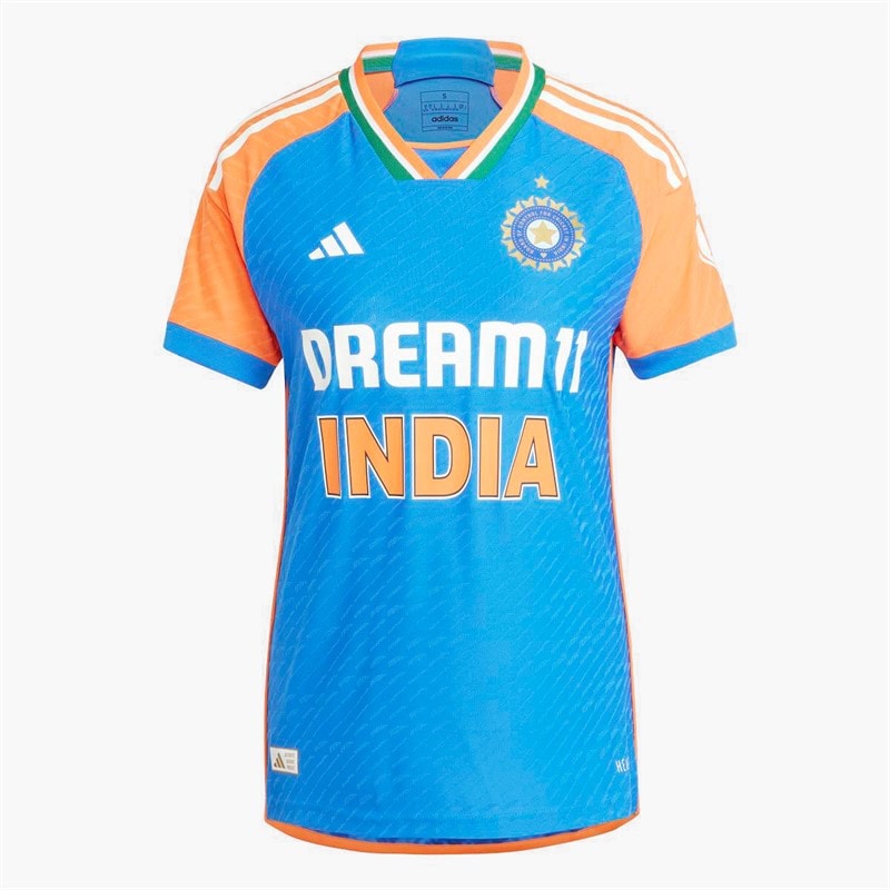 adidas Mens India Cricket T20 Jersey Dark Blue/True Orange