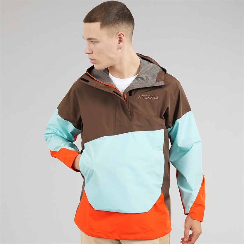 adidas Womens Terrex Xploric 2.5L Climaproof Waterproof Anorak Jacket Earth Strata/Semi Flash Aqua/Semi Impact Orange