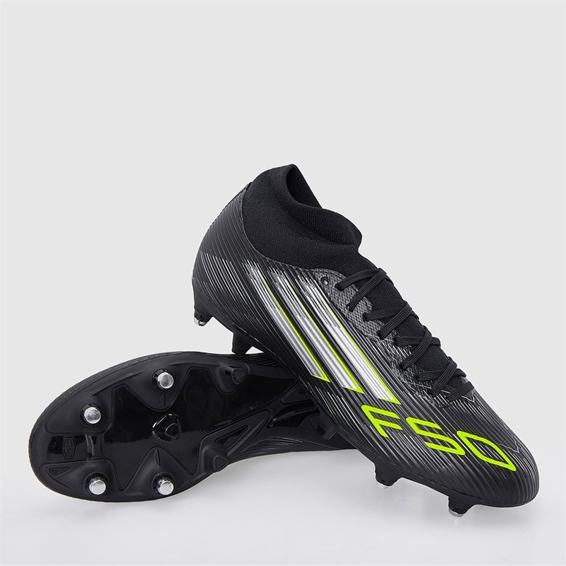 adidas Mens F50 League Mid Electric Stealth Pack SG Soft Ground Football Boots Core Black/Iron Metallic/Lucid Lemon