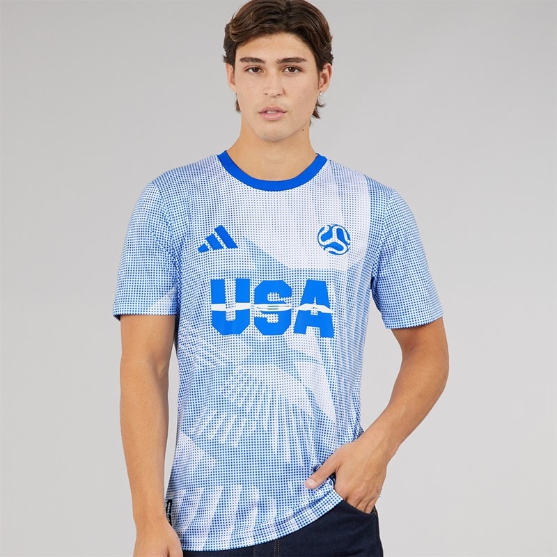 adidas Mens USA 2026 Jersey White/Glow Blue