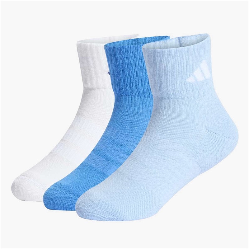 adidas Boys Sportswear Cushioned Three Pack Ankle Socks Glow Blue/White/Ray Blue