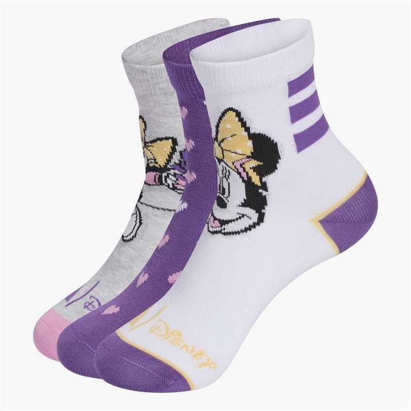 adidas Girls x Disney Minnie Mouse Three Pack Crew Socks White/Active Purple/Light Grey Heather