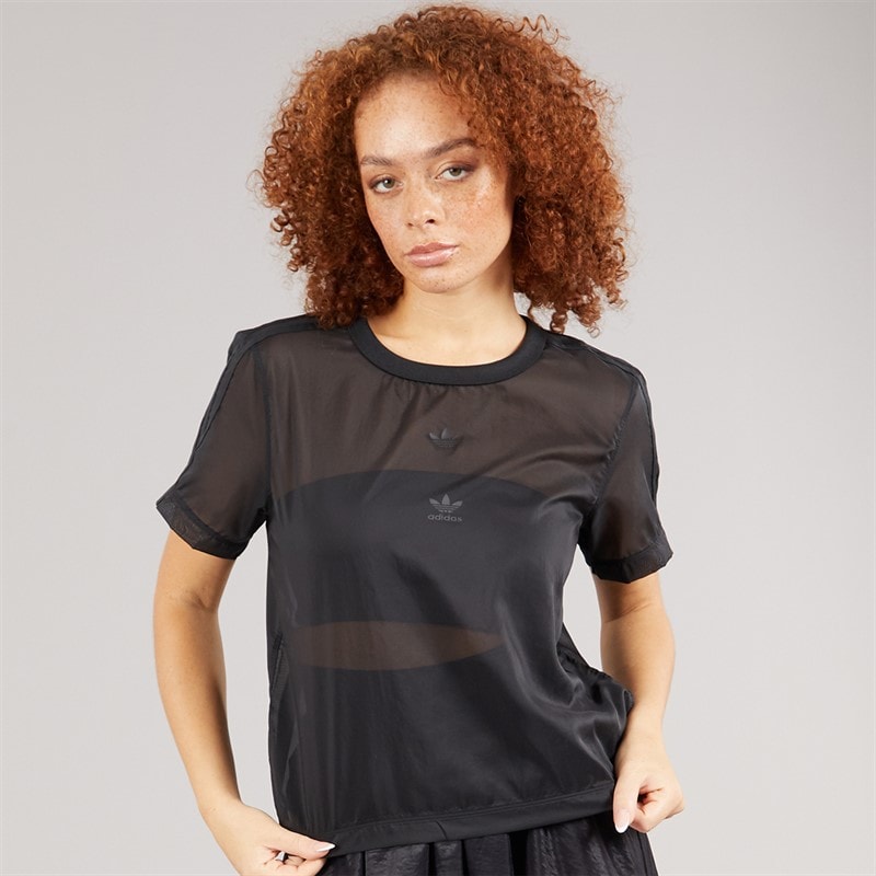 adidas Originals Womens Adicolour Sheer 3-Stripes T-Shirt Black
