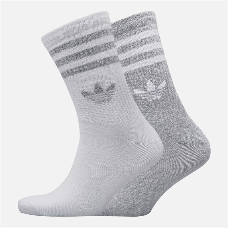 adidas Originals Mens 3-Stripes Trefoil Glitter Two Pack Crew Socks Silver Metallic/White