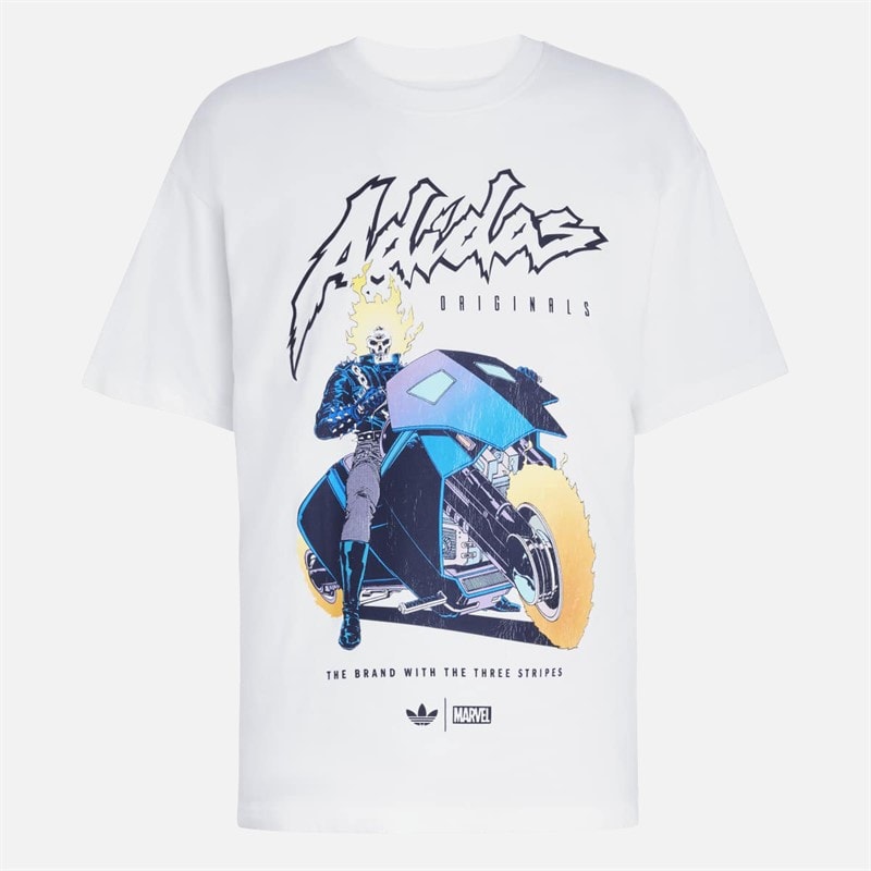 adidas Originals Mens X Marvel Ghost Rider Oversized T-Shirt Cream White
