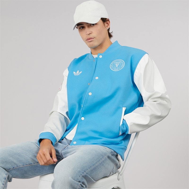 adidas Originals Mens IMCF Inter Miami CF Varsity Anthem Jacket Semi Blue Burst/White Tint
