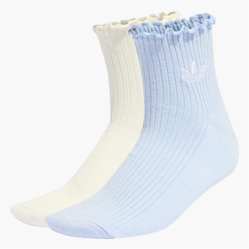 adidas Originals Womens Ruffle Two Pack Quarter Socks Crystal Sky/Off White