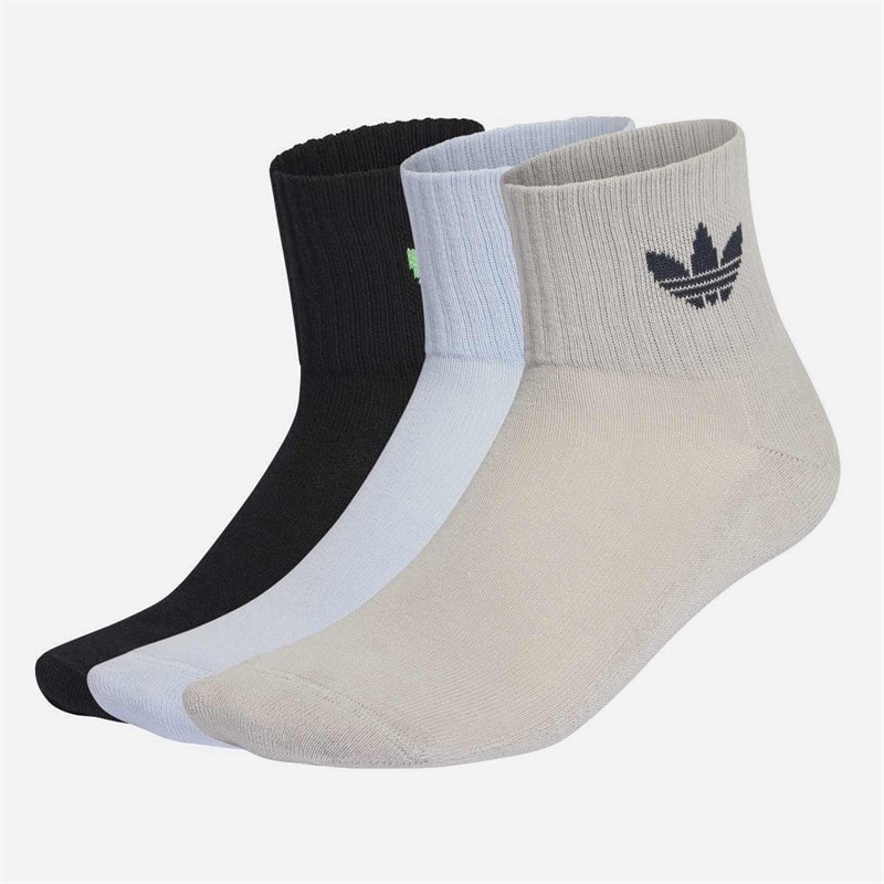 adidas Originals Trefoil Three Pack Quarter Socks Crystal Sky/Black/Grey Two
