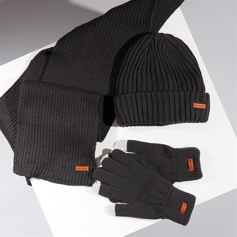 Bellfield Mens Hat Glove And Scarf Set Charcoal