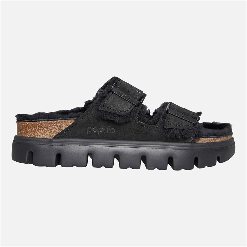 Birkenstock Womens Arizona Chunky Shearling Lined Dual Strap Sandals Black