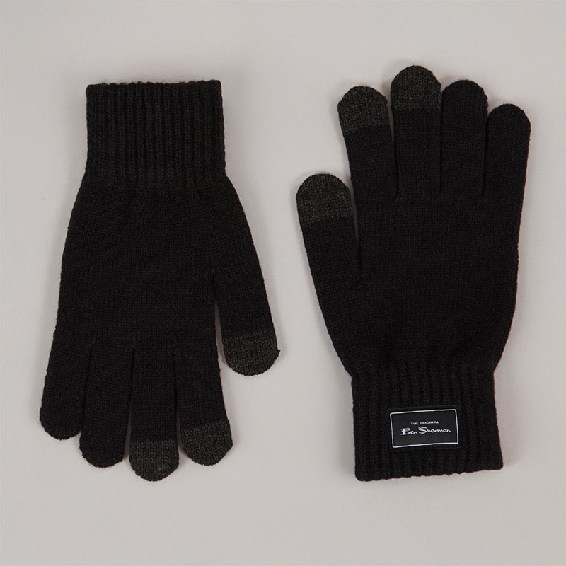 Ben Sherman Mens Touchscreen Knitted Gloves Black