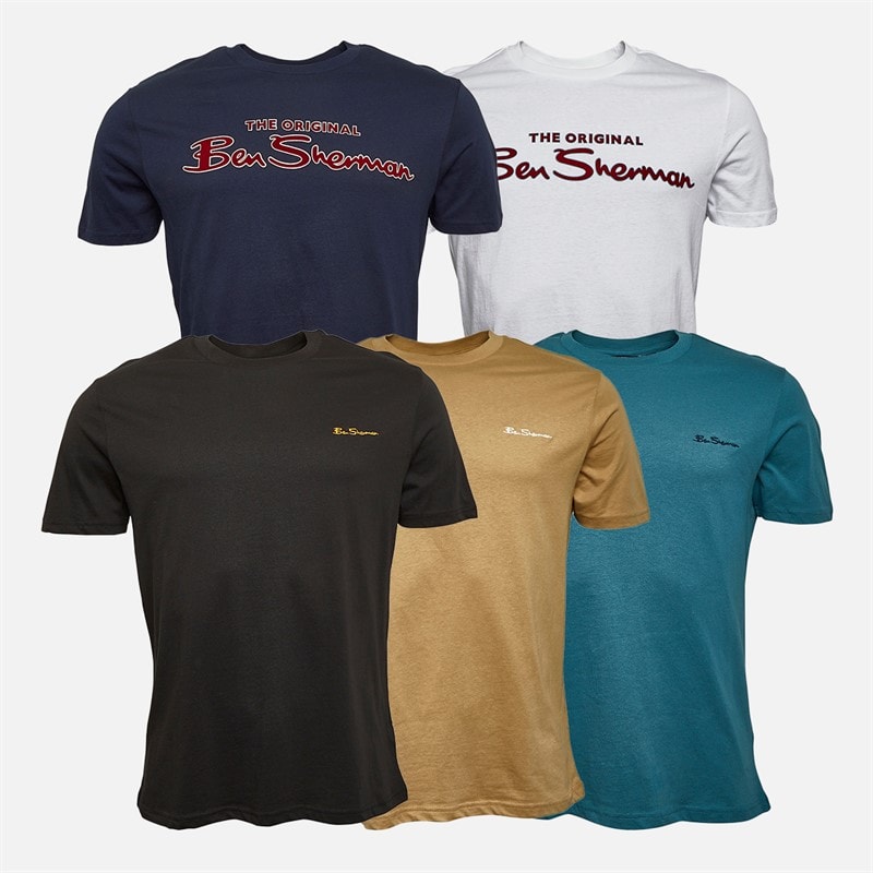 Ben Sherman Mens Mixed Five Pack T-Shirts Teal/Stone/Black/White/Dark Navy