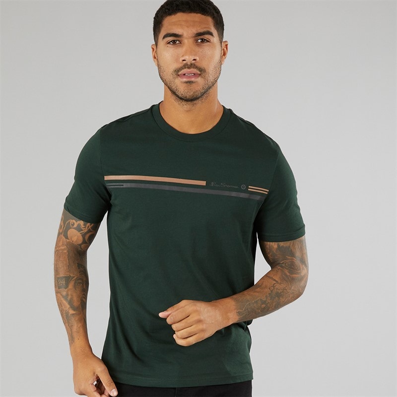 Ben Sherman Mens Seasonal Stripe T-Shirt Dark Green
