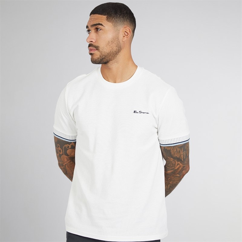 Ben Sherman Mens Jacquard Pique T-Shirt Snow White