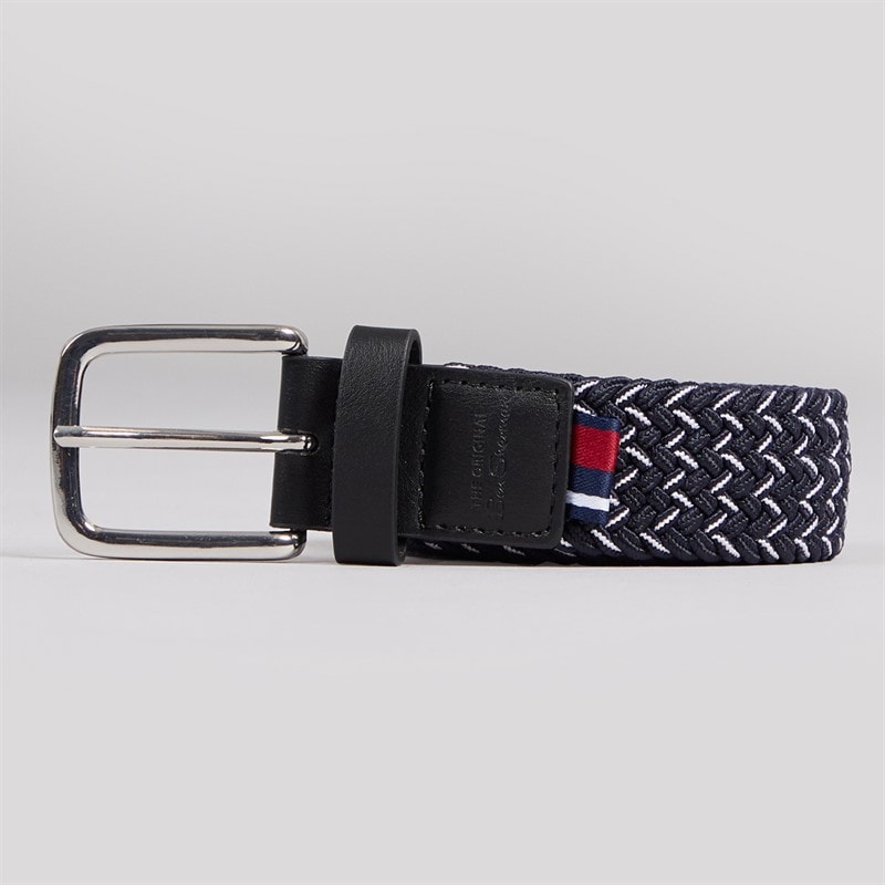Ben Sherman Mens Mixed Weave Belt Navy/White