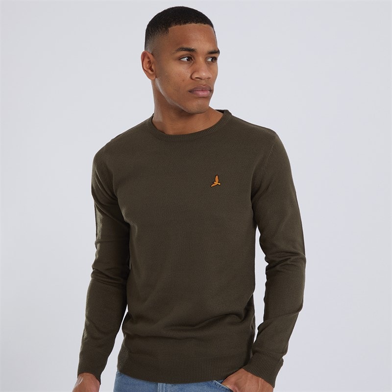 Brave Soul Mens Theory Crew Neck Jumper Khaki