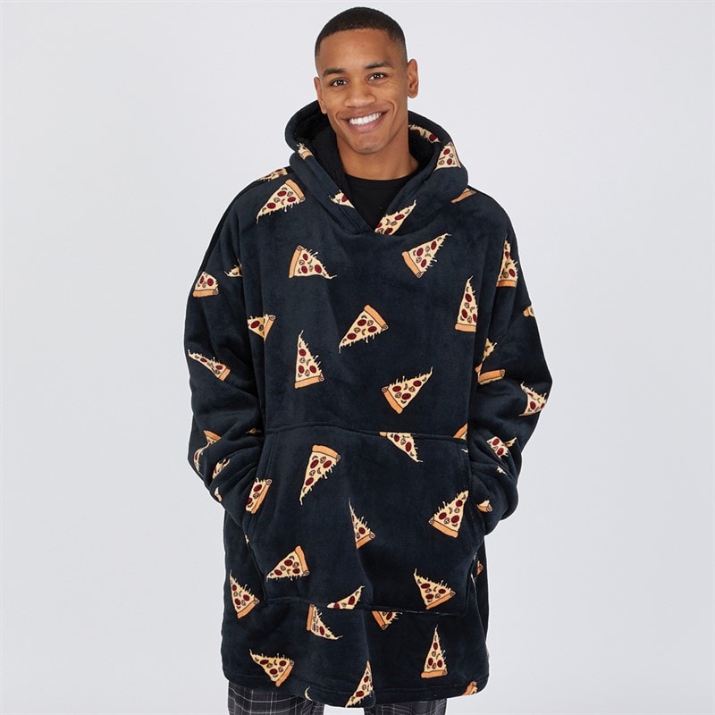 Brave Soul Mens Pizza AOP Snuggle Fleece Black/Multi