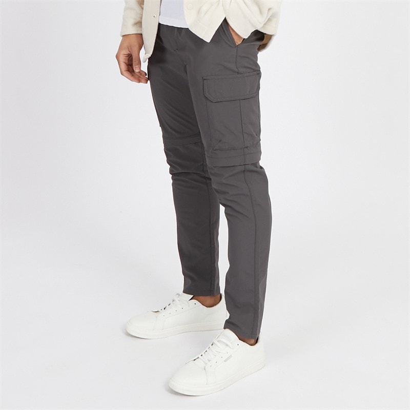 Brave Soul Mens Taslan Zip Cargo Pants Charcoal