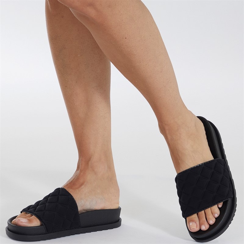 Brave Soul Womens Mae Quilted Sliders Black