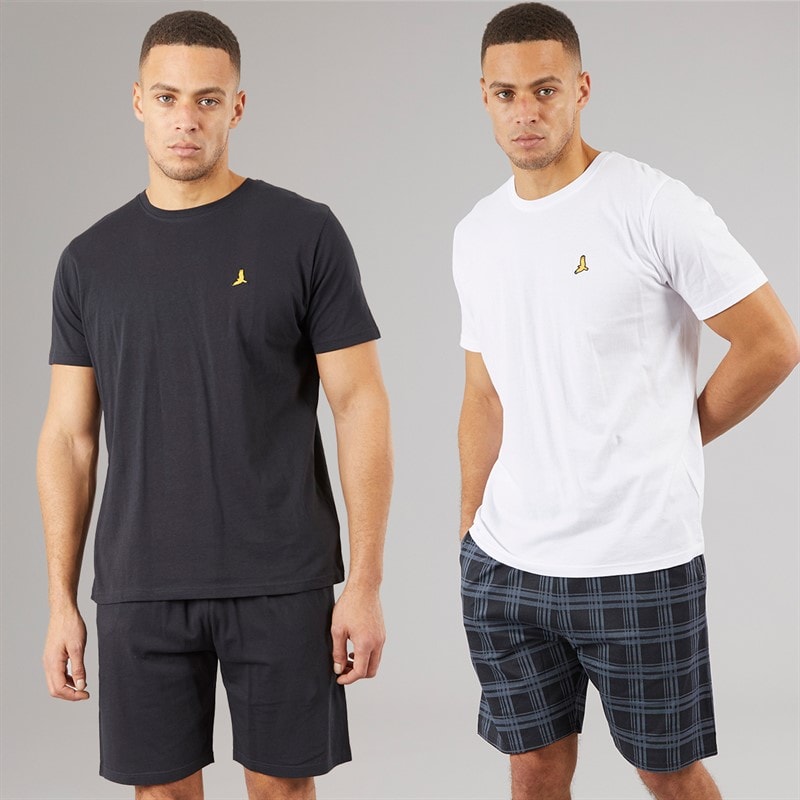 Brave Soul Mens Carson Two Pack T-Shirts And Shorts Loungewear Set Navy/White