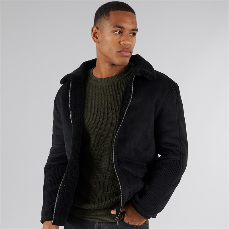 Brave Soul Mens Cunningham Faux Suede Jacket Black