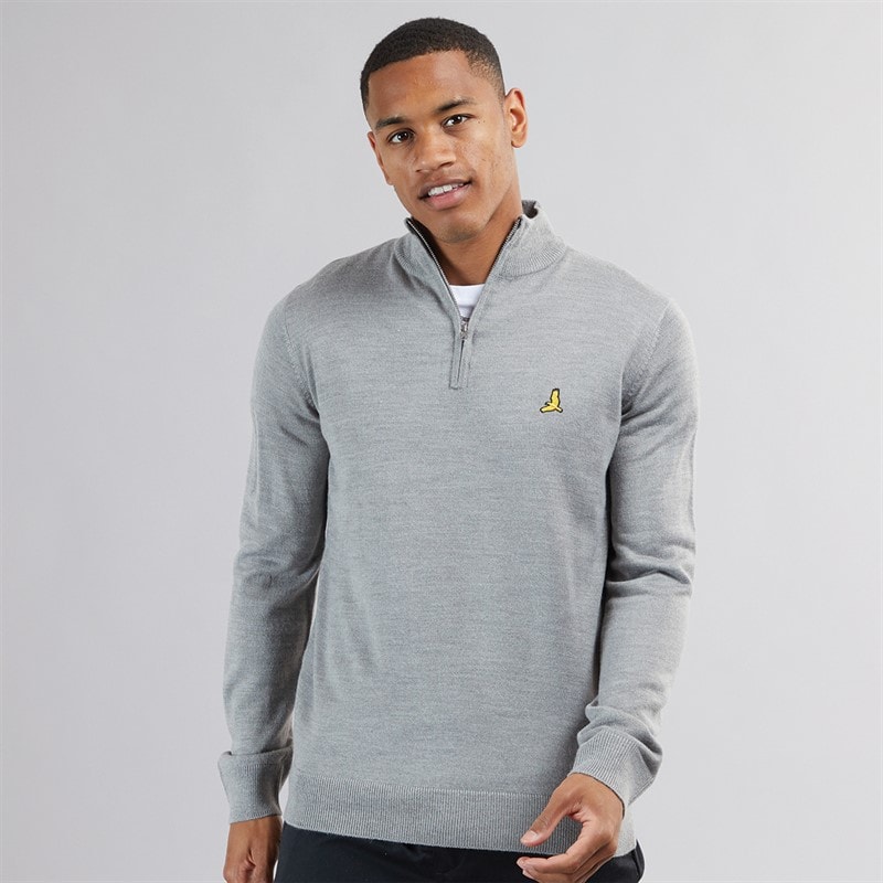 Brave Soul Mens Georgie 1/4 Zip Funnel Neck Sweatshirt Silver Grey Marl