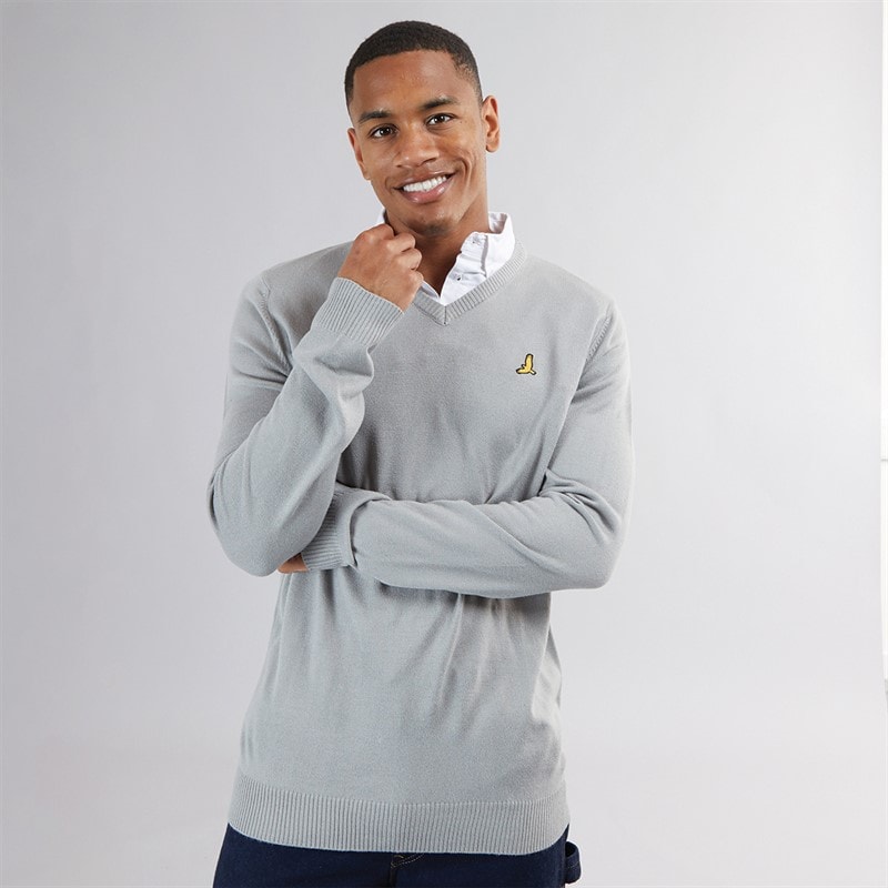 Brave Soul Mens Alvardo V-Neck Jumper Silver Grey Marl