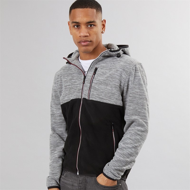 Brave Soul Mens Ingleton Zip Through Hoodie Ecru/Black/Jet Black