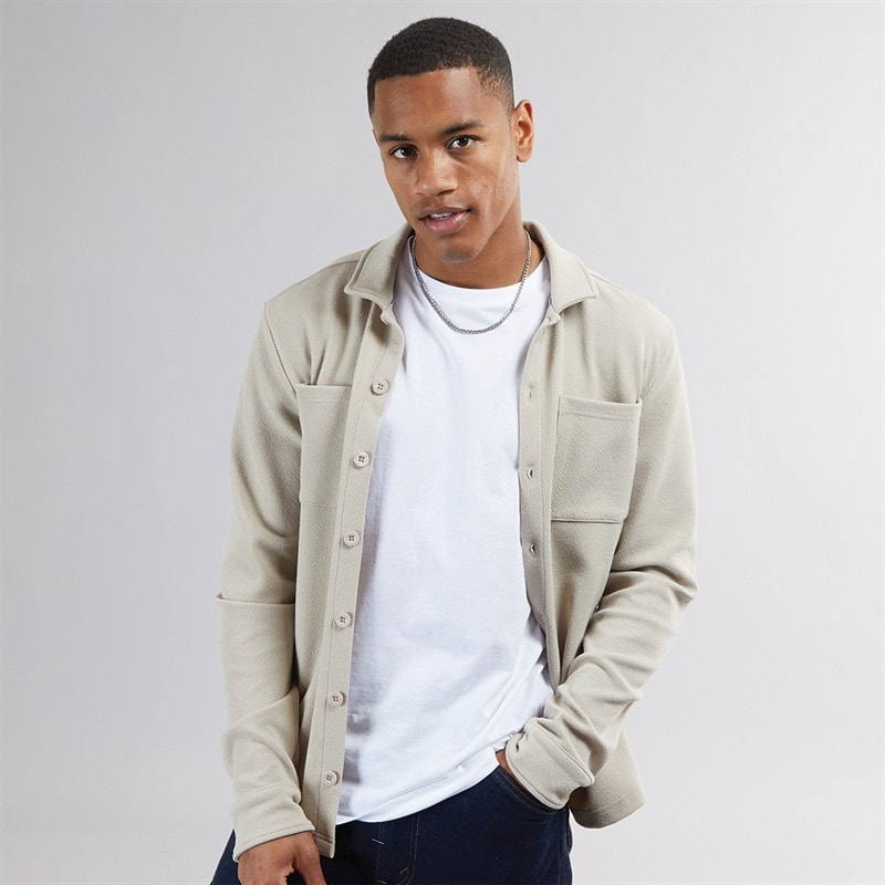 Brave Soul Mens Knight Button Up Long Sleeve Shirt Light Sand