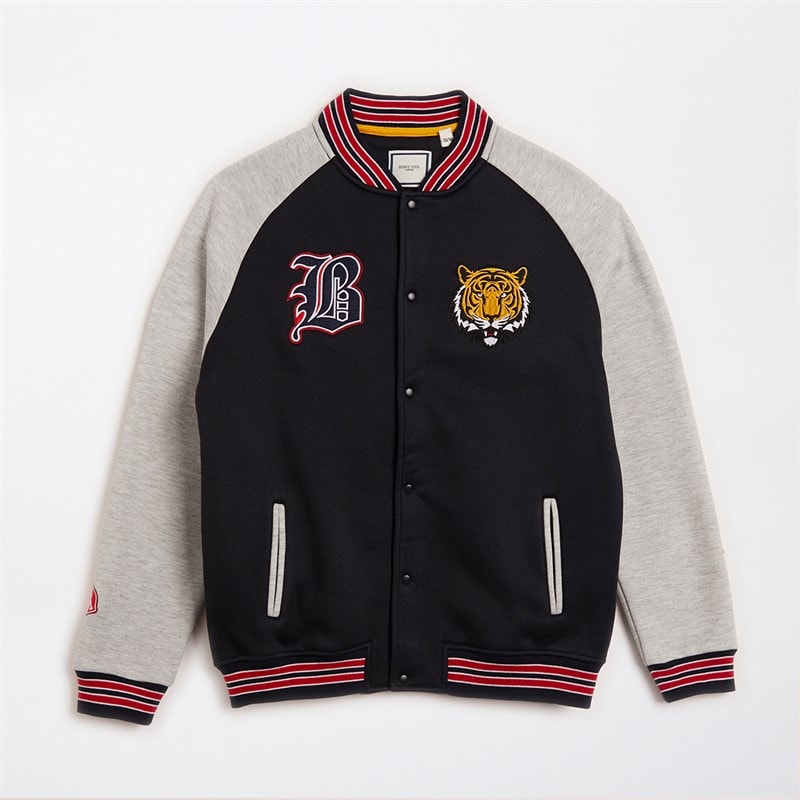 Brave Soul Boys Baseball Bomber Jacket Navy/Light Grey Marl