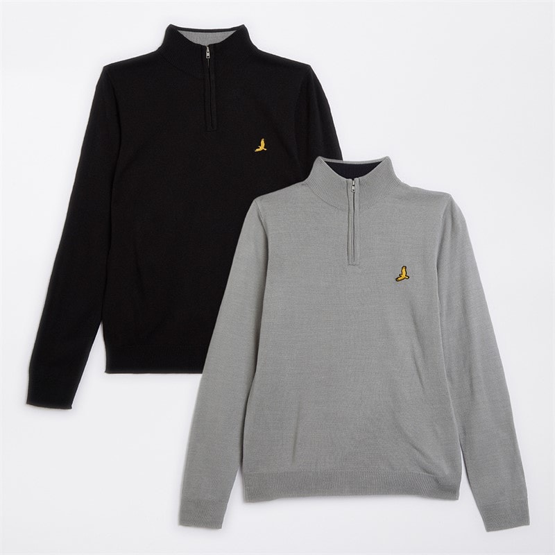 Brave Soul Boys Two Pack Quarter Zip Jumpers Black/Silver Grey Marl