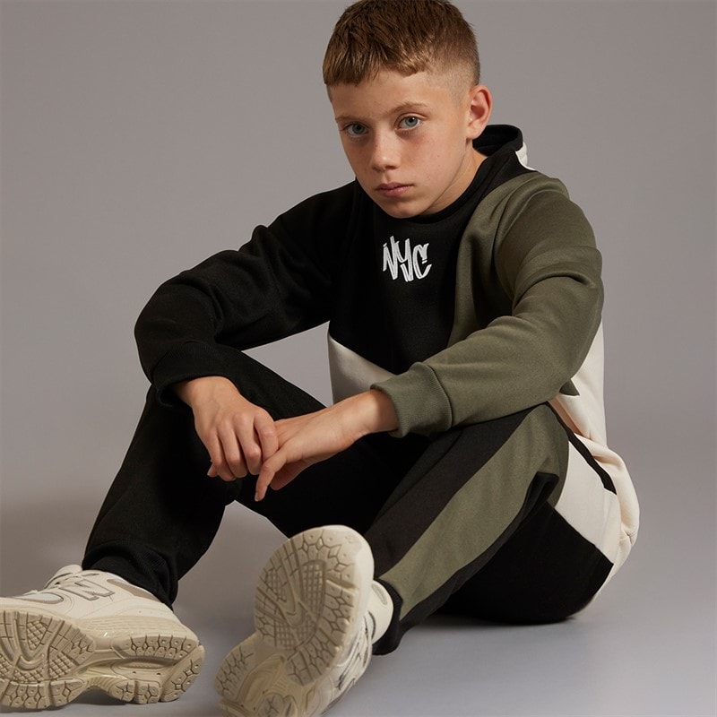Brave Soul Boys Sweatshirt And Joggers Tracksuit Set Black/Khaki/Light Stone