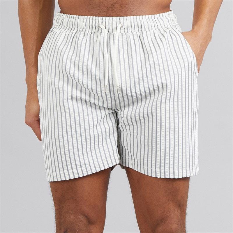Brave Soul Mens Mirador Stripe Swim Shorts Off White/Grey