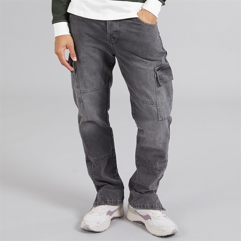 Brave Soul Mens Station Loose Fit Cargo Jeans Grey