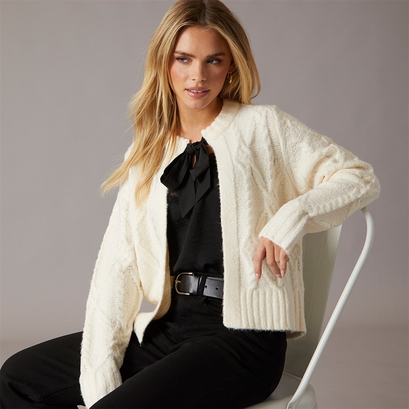 Brave Soul Womens Silken Cardigan Cream/Black