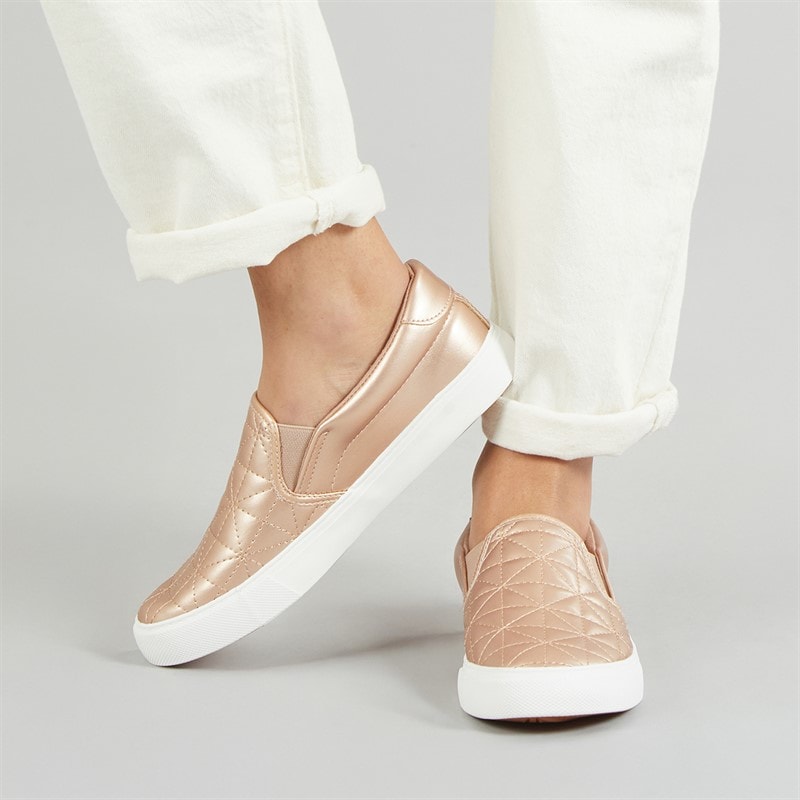 Brave Soul Womens Quilted Slip On Trainers Rose Gold Metallic