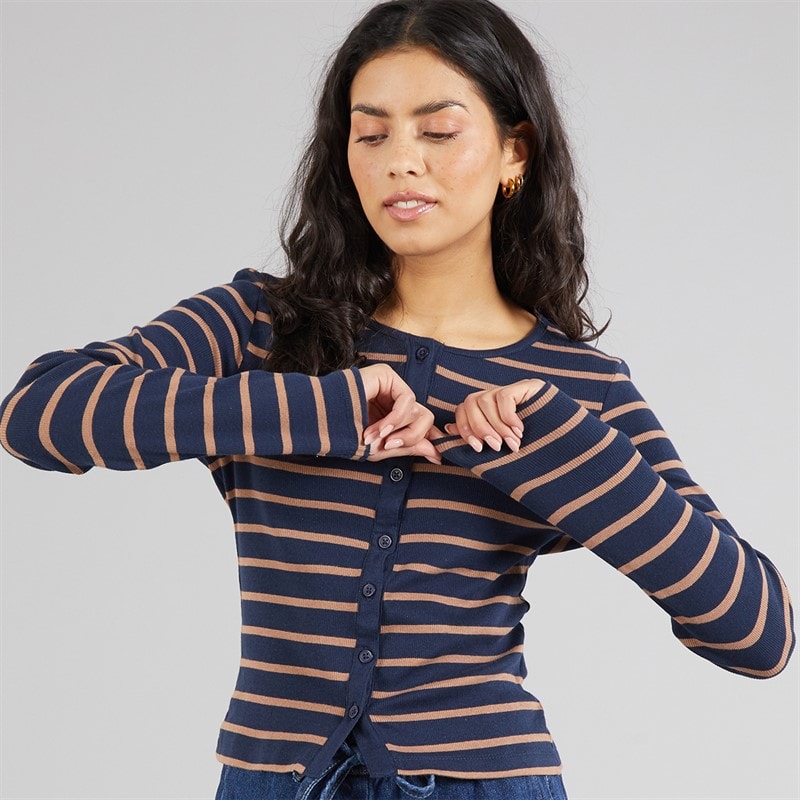 Brave Soul Womens Barcley Button Down Top Navy/Taupe