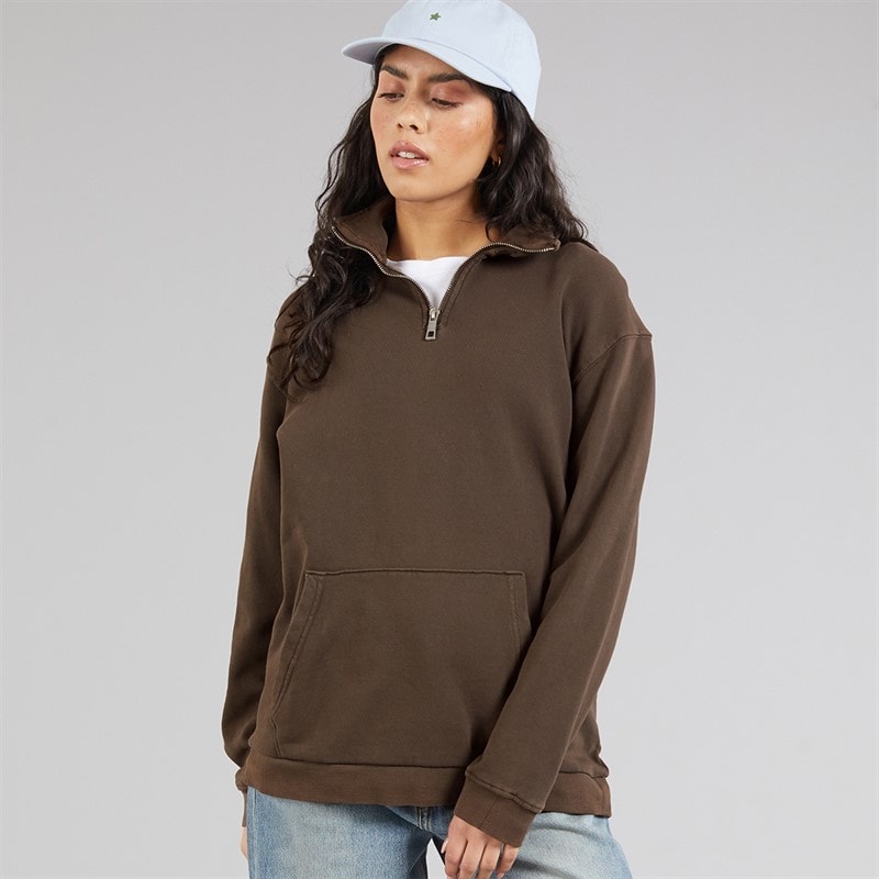 Brave Soul Womens Quarter Zip Sweatshirt Brown